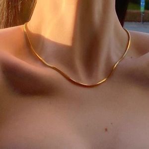 18K Thick Gold Plated Square Herringbone Chain Necklace